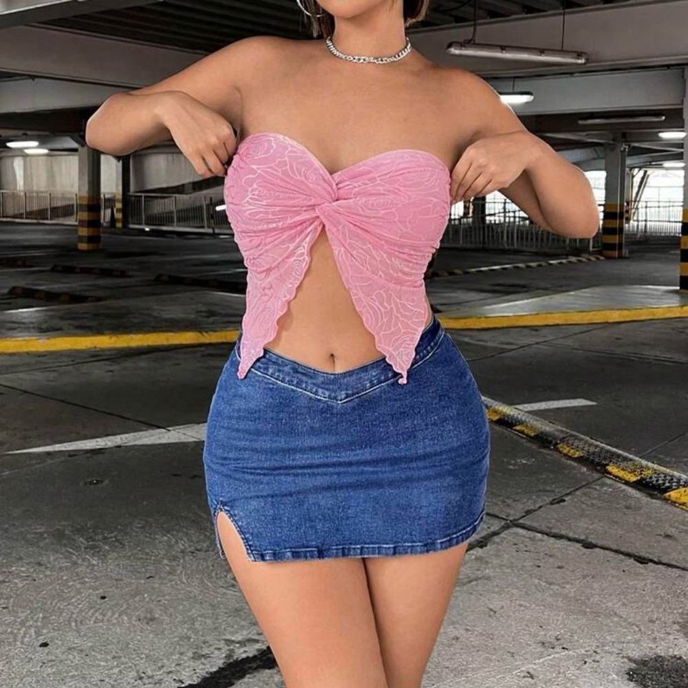 Denim Jean Skort with a V Cut Waist & Side Slit